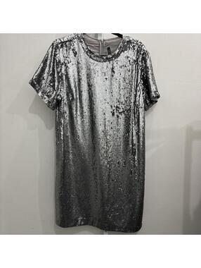 Lauren Ralph Lauren Silver Sequin Short Sleeve Dress